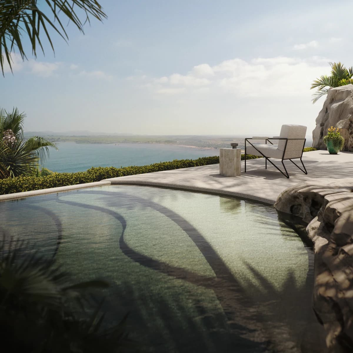 Infinity pool terrace overlooking the sea